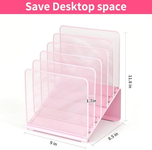 LEKETREE File Organizer for Desk, Desk Organizer with 5-Section Vertical File Rack, Folder Organizer,Workspace Organizers (Pink) - Image 5