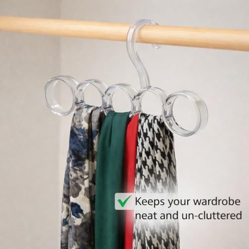 5-Hole Snag-Free Scarf Hanger Closet Organizer, Clear Plastic Accessory Holder for Scarves Belts Shawls Ties (Pack of 2) - Image 4