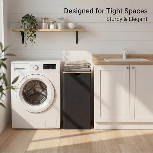 efluky Slim Laundry Hamper with Lid and Removable Bag, 90L Black - Image 6