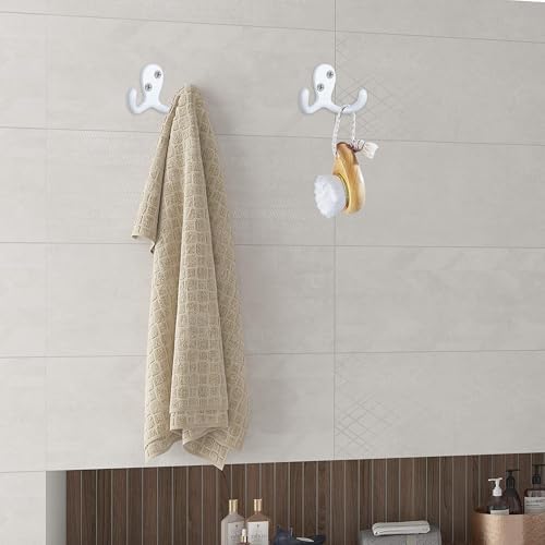 IBosins 28 Pack White Double Prong Coat Hooks Wall Mounted with 56 Screws - Image 6