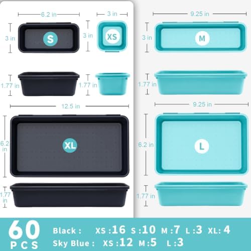 Tool Box Organizer Tray, 60 PCS & 5 Sizes, Black and Sky Blue - Image 2