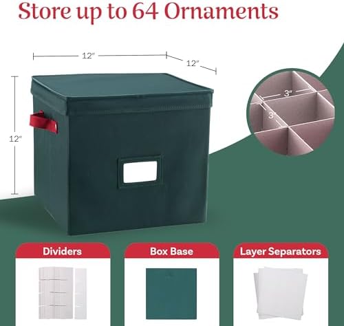 Elf Stor Christmas Ornament Storage Box, Green, 12” x 12” x 12” - Image 2