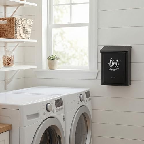 Perfnique Magnetic Lint Bin for Laundry Room with Lint Brush, Wall Mounted Lint Holder Trash can with lid for Dryer, Modern Farmhouse Rustic Metal Laundry Room Storage Organization and Decor(Black) - Image 5