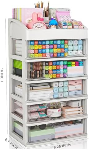 Desk Organizer with Drawers, 5 Drawers Storage Organizer, Desktop Storage Drawers for Office Supplies, Plastic Stationary Organizer, Makeup Organizer, Desk Storage Box for Office, School, Home - Image 3