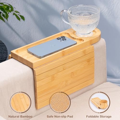 Couch Cup Holder for Armrests Over 4.9" Wide with 360° Phone Stand Natural - Image 5