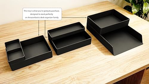 Amazon Basics Rectangular Plastic Desk Organizer with Storage Trays, Accessory Tray for Office Supplies and Pen Holder, 9.4 x 6.7 x 2 inch, Black - Image 5