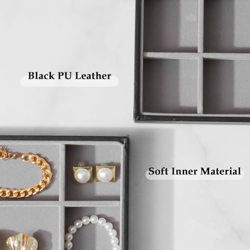 Large Jewelry Organizer Tray PU Leather, Black Gray, 24 Grids - Image 4