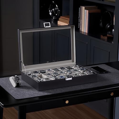 ProCase Watch Box for Men, 24 Slot Display Case with Real Glass Lid - Image 3