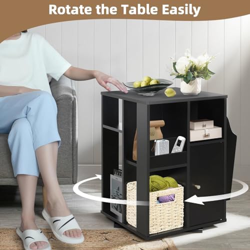 Square Rotating End Table with Storage, 16"D x 16"W x 23.3"H, Black - Image 3