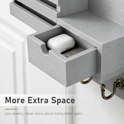 FifthQuarter Key Holder for Wall with Drawer and 6 Sturdy Hooks, A-Grey - Image 4