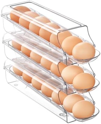 Vtopmart 3 Pack Auto Rolling Egg Holder for Fridge, egg container for refrigerator by Vtopmart