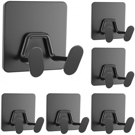 Adhesive Shower Hooks for Inside - Extra Sticky Razor Holder, Black 6 Pack by susswiff