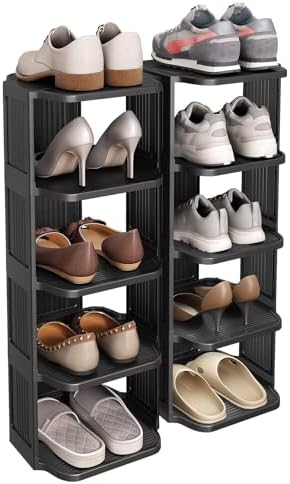 Kitstorack 10 Tiers Stackable Shoe Rack for Closet and Front Door Entrance - Free Standing Plastic Stand, Narrow Tall Vertical Organizer for Small Spaces Storage by Kitstorack