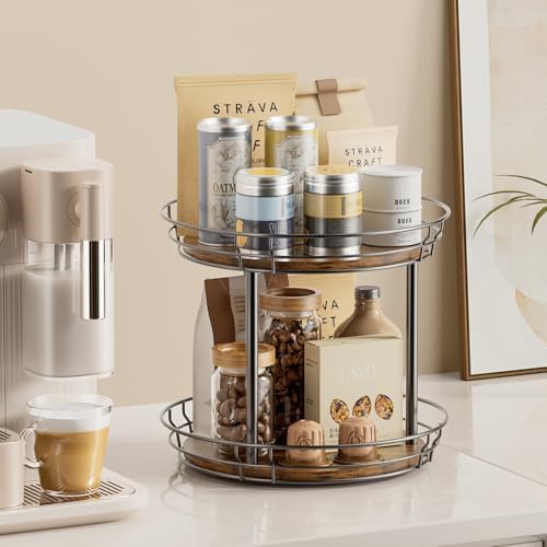LAMU 2 Tier Lazy Susan Turntable Rotating Spice Rack Organizer for Cabinet - Image 5
