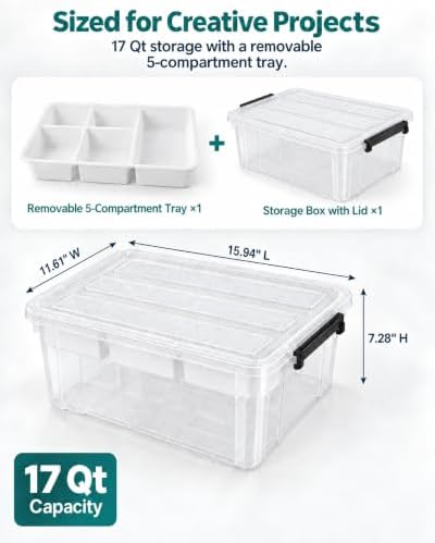 17 QT Clear craft storage box with Tray, storage bins for Art Supplies - Image 2