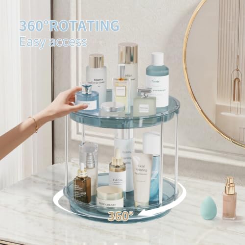 Rotating Makeup Organizer, Perfume Skincare Holder, 2 Tier 9 Inch, Blue - Image 2