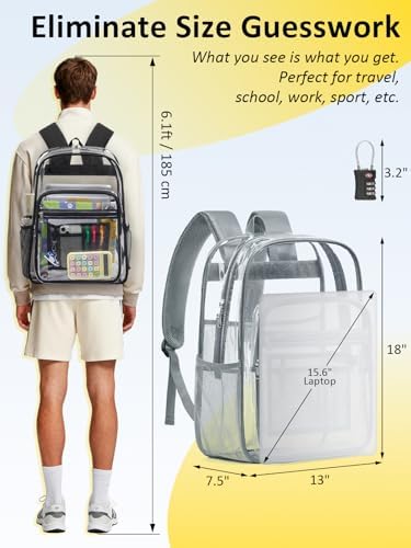 Heavy Duty Clear Backpack With TSA Lock, 18 Inch Large Clear Bookbag - Image 3