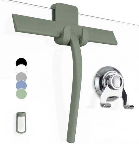 GÜTEWERK Silicone Shower Squeegee with 3-in-1 No-Drill Mount, Green, 9'' by G%C3%9CTEWERK