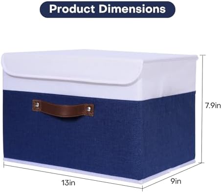 ANMINY Fabric Storage Box Bins with Lids, Blue White, 13"x9"x7.9", 2 Pack - Image 2