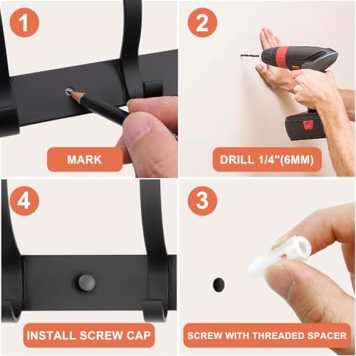 Coat Rack Wall Mounted,5 Coat Hooks for Hanging Coats,Heavy Duty Metal Double Hook Rack Hook Rail,Coat Rack with Hooks,Wall Mount Coat Hanger for Hat Towel Purse Robes (2 Pack Black, 5 Hooks) - Image 5