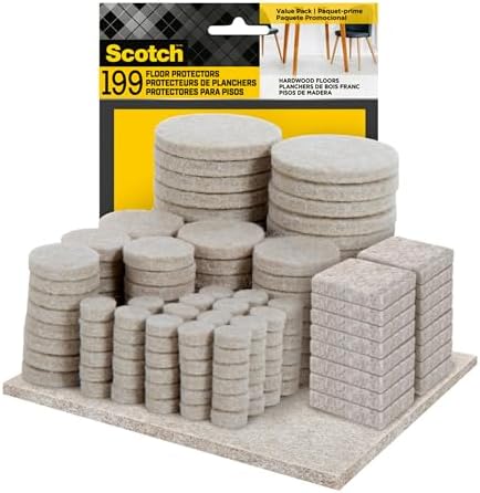Scotch Felt Pads 199 PCS Beige, Felt Furniture Pads for Protecting Hardwood Floors, Round, Assorted Sizes Value Pack, Self-Stick Design, Protecting from Nicks, dents and Scratches (FP845-199NA) by ScotchBrand