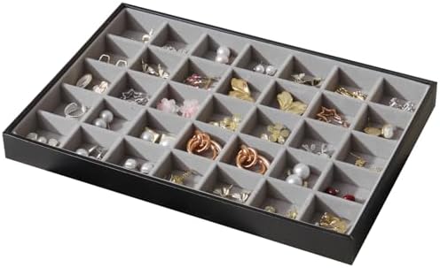 Large Jewelry Organizer Tray PU Leather, Black Gray, 35 Grids by Unknown