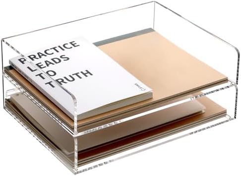 SANRUI Acrylic Desk Organizer Stackable Paper Tray, Letter Size Tray 2-Pack by SANRUI