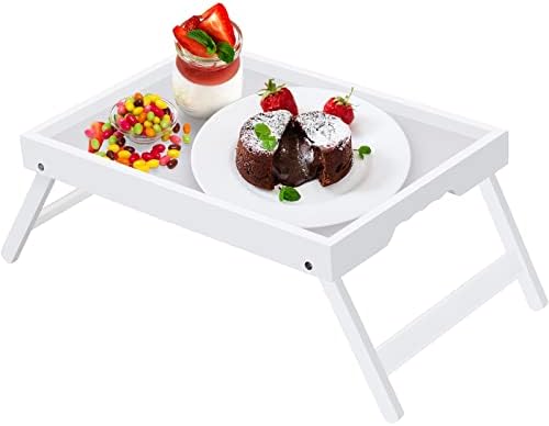 Artmeer FSC 100% Bamboo Bed Tray with Folding Legs, Medium, White by Artmeer
