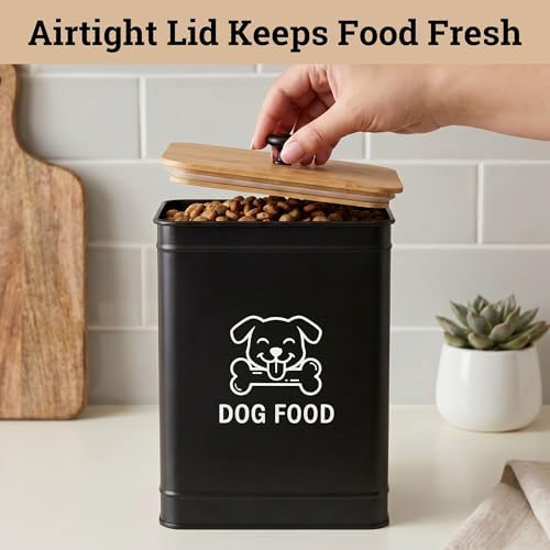 Metal Dog Food Container 5-7lb, 25 Cup w/ Airtight Bamboo Lid, Metal Handle - Image 4