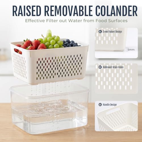 Fruit Storage Containers for Fridge: 5 PCS with Removable Colander, Handle - Image 4