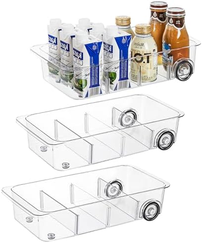 Roll-Out Refrigerator Organizers and Storage, 3 Pack Drawer Fridge Bins by Attelite