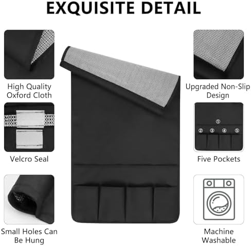 Non-slip Couch Organizer Armchair Caddy, Oxford TV Remote Control Holder Bedside Caddy with 5 Pockets for Key Glasses Phone Magazine Holders. - Image 5