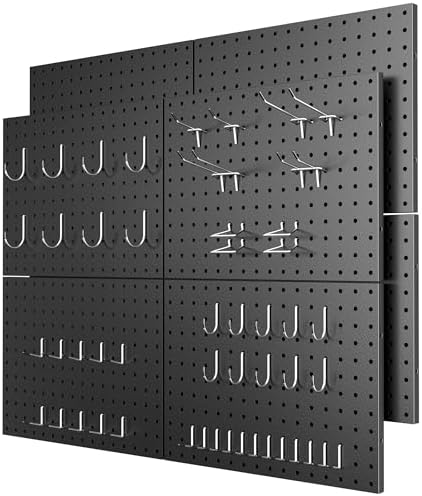 Heavy Duty Peg Board, 8 Pack Metal Pegboard Panels with 50 Hooks by 7Sgarage