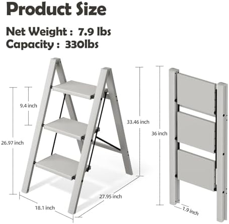 Taranta 3 Step Stool Foldable,Aluminum Step Ladder-Misty Gray - Image 6