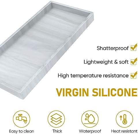Silicone Bathroom Tray,Shatterproof Bathroom Vanity Tray,High-Grade Silicone Durable Rectangle Tray for Bathroom Trays for Counter Soap Dispenser Tray-Large 10.6 * 5.1 in - Image 4