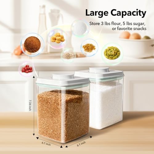 Food Storage Container Set 2.8 Qt ×2 with Lids, Airtight Pantry Canisters, BPA-Free Plastic Flour Sugar Storage Containers, One-Touch Press-to-Open Lids, Stackable Clear Jars for Rice, Cereal, Coffee - Image 6