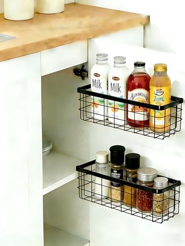 2 PCS Slim Hanging Wire Wall Basket for Bathroom, No Drill, Black - Image 4