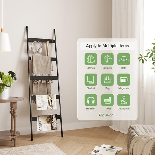 ELYKEN Blanket Ladder, 5-Tier Towel Rack, Wall-Leaning Quilt Holder - Image 2