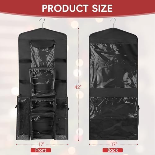 Wrapping Paper Organizer, Double-Sided Hanging, Over Door Gift Wrap Storage with Multiple Pockets, Side Pockets, Elastic Straps, Organize Ribbons, Bows, Tools, Space-Saving Closet,Cabinet Design,Black - Image 6