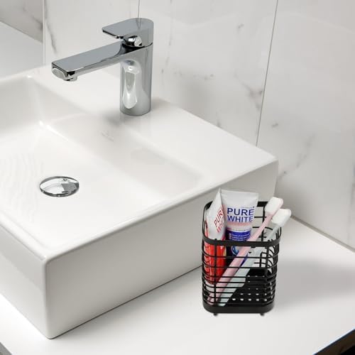 Wall Mount Toothbrush Holder for Bathroom, Stainless Steel Rustproof Toothbrush and Toothpaste Holder Organizer, Electric Toothbrush Holder Self Adhesive Wallmount/Countertop Organizer(Black) - Image 3