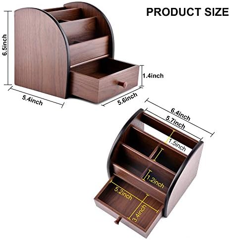 Siveit Wooden Desktop Organizer with Drawer, Multifunctional Office Supply Storage - Remote Control Caddy Holder - Image 7