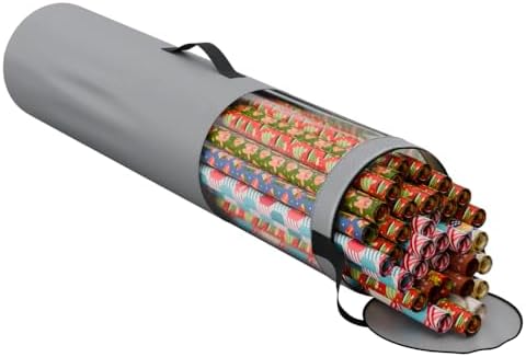 ProPik Gift Wrapping Paper Storage Organizer Bag, Store Up To 25 Rolls 40 Inch, Heavy Duty Polyester plus PVC Clear Bag With Handles And Zippered Top For Holiday Gift Wrap And Ribbons (Grey) by ProPik