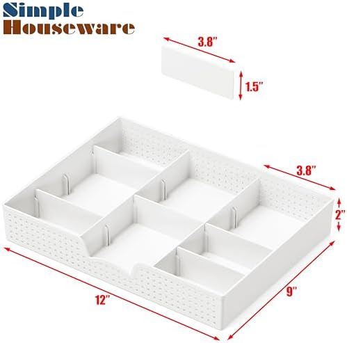 Simple Houseware Drawer Organizer Tray, 9 Adjustable Compartments, White - Image 7