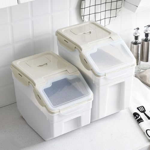 25LB Large Flour Storage Container Bin ,2 Pack Airtight Plastic with Wheels Seal Locking Lid Dispenser Organizer Storage Bin with Measuring Cup & Scoop for Flour, Rice, Grain 50LBS Total - Image 5