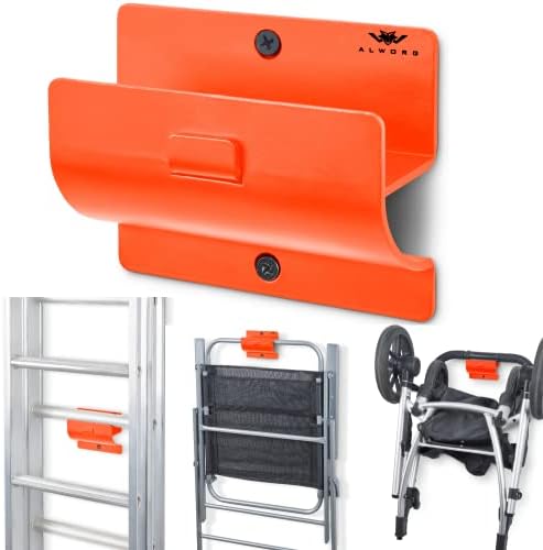 Orange Garage Storage Hooks - Heavy Duty Ladder Wall Mount, Wheelbarrow Hanger, Tool Holder, Hanging Brackets for Ladders, Folding Chairs (Pack of 2) - Image 4