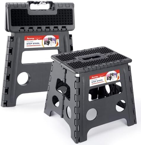 ACSTEP 13" Folding Step Stool- Holds up to 300Lb,The Lightweight Non-Slip Upgrade Collapsible Stepping Stool is Sturdy Enough to Support Adults and Safe Enough for Kids(Grey,1 Pack) by ACSTEP