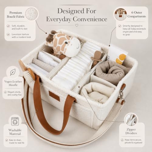 Boucle Baby Diaper Caddy Organizer, Off White - Image 3