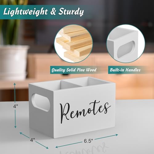 DRASTAR Remote Control Holder, Wood TV Remote Holder, Remote Storage Caddy, Remote Control Organizer (White, 2 Slots) - Image 2