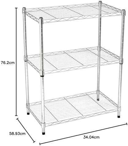 Amazon Basics 3-Shelf Adjustable Heavy Duty Steel Wire Shelving Rack with Chrome Finish, No-Tool Assembly, 250 lbs per Shelf, 23.2" L x 13.4" W x 30" H - Image 5