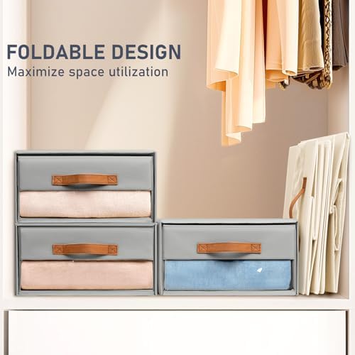 DIMJ Closet Organizers and Storage - Foldable Storage Bins with Drawers Pull-Out Stackable Storage Drawers with Clear Window,Fabric Clothes Organizers and Storage Drawers for Closet, 6-Pack, Grey - Image 6